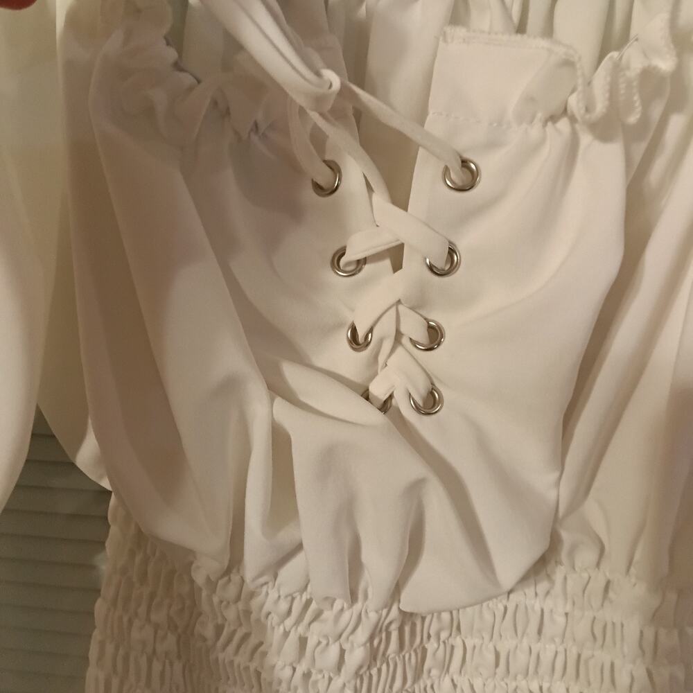 Unbranded Smocked Waist Babydoll Top Bell Sleeves Sz Small White Fairy Y2k - Picture 2 of 5